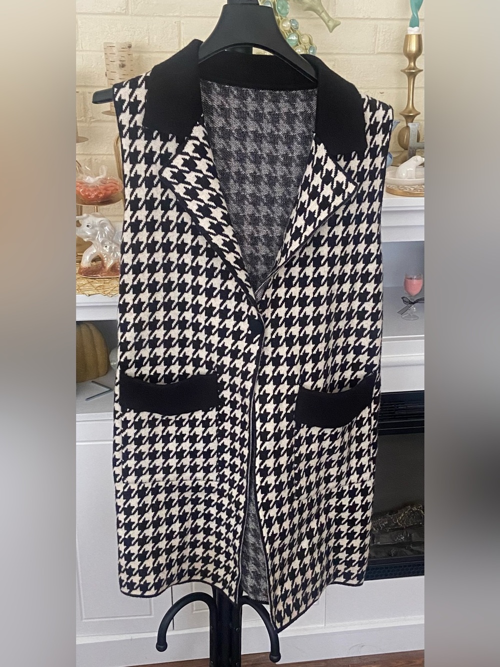 Classic Black & White Houndstooth Coat